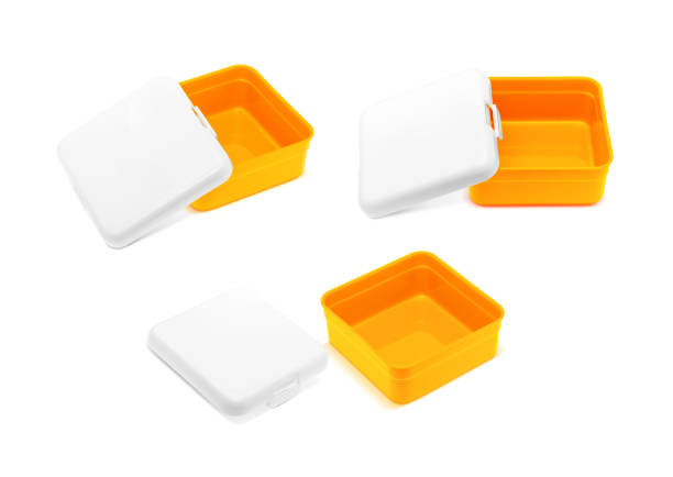 blank orange lunch box isolated on white background with clipping path