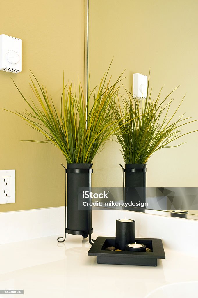 Modern Bathroom Decor This modern vase and grass was part of home stage in Victoria, BC. Bathroom Stock Photo