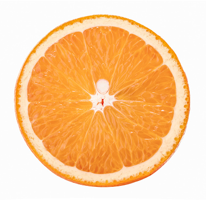 Orange slice isolated on white background without shadow