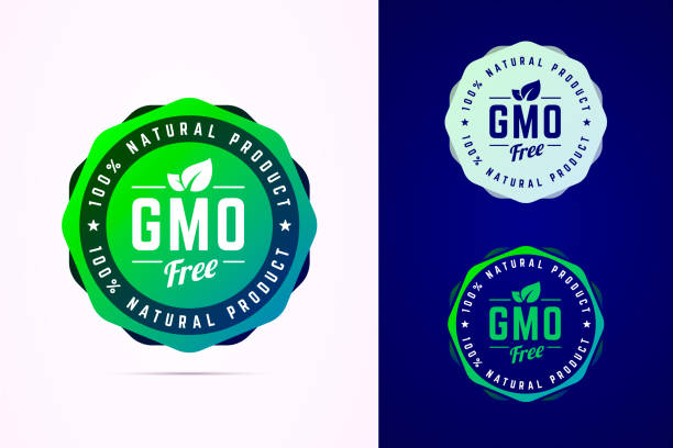 Gmo free vector badge for natural product. Gmo free badge for natural product. Vector gradient label in three color style. For non genetically modified products. seal stamp stock illustrations