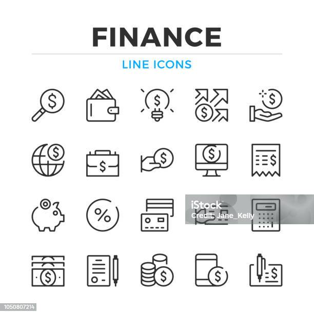 Ilustración de Conjunto De Iconos De Línea Finanzas Elementos De Contorno Moderno Conceptos De Diseño Gráfico Trazo Estilo Lineal Colección De Símbolos Sencillos Iconos De Línea Del Vector y más Vectores Libres de Derechos de Ícono