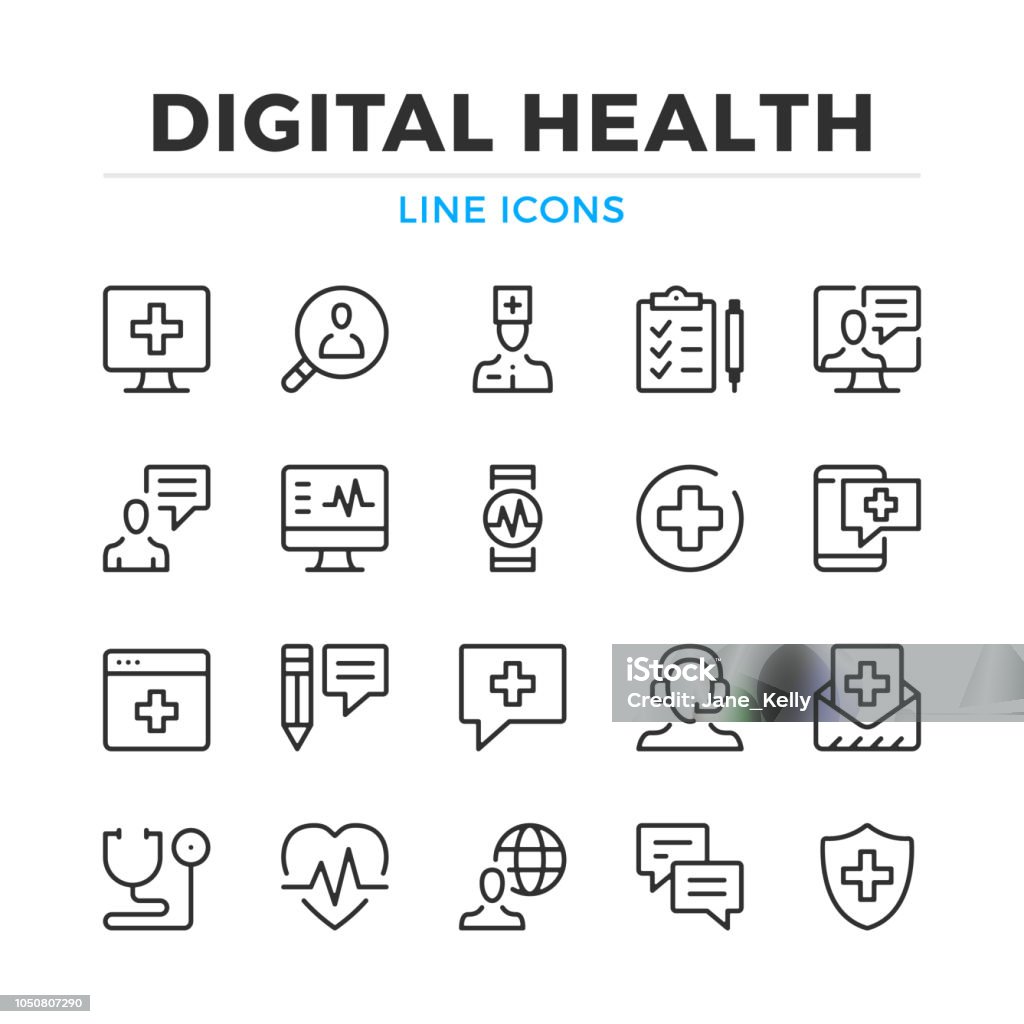 Digital health line icons set. Modern outline elements, graphic design concepts. Stroke, linear style. Simple symbols collection. Vector line icons Icon Symbol stock vector