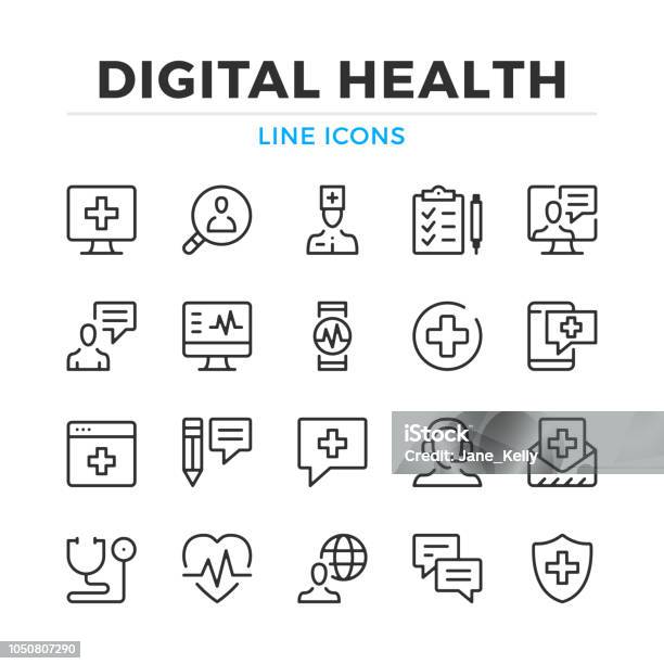 Digital Health Line Icons Set Modern Outline Elements Graphic Design Concepts Stroke Linear Style Simple Symbols Collection Vector Line Icons Stock Illustration - Download Image Now