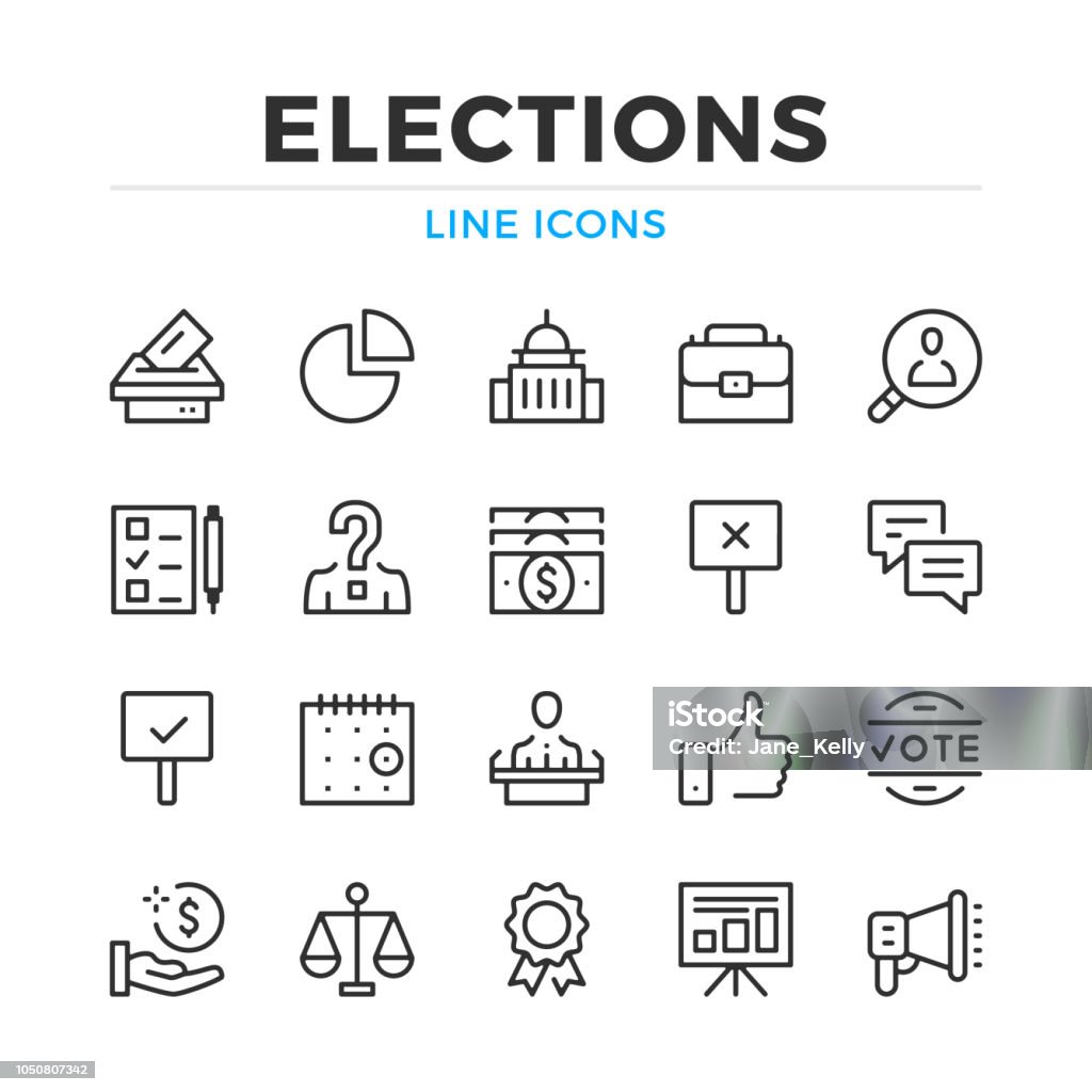 Elections line icons set. Modern outline elements, graphic design concepts. Stroke, linear style. Simple symbols collection. Vector line icons Icon Symbol stock vector