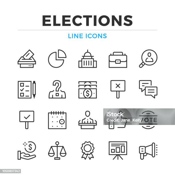 Elections Line Icons Set Modern Outline Elements Graphic Design Concepts Stroke Linear Style Simple Symbols Collection Vector Line Icons Stock Illustration - Download Image Now