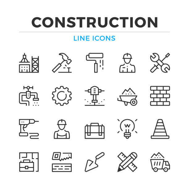 Construction line icons set. Modern outline elements, graphic design concepts. Stroke, linear style. Simple symbols collection. Vector line icons Construction line icons set. Modern outline elements, graphic design concepts. Stroke, linear style. Simple symbols collection. Vector line icons concrete symbols stock illustrations