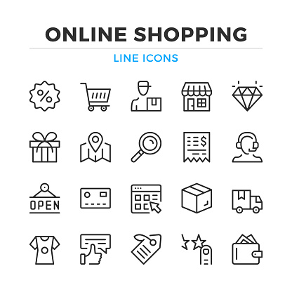 Online shopping line icons set. Modern outline elements, graphic design concepts. Stroke, linear style. Simple symbols collection. Vector line icons