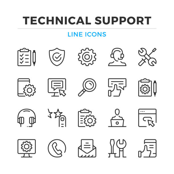 набор значков линии технической поддержки. техническая поддержка, техническое обслуживание. современные элементы контура, концепции граф� - support desktop pc it support computer stock illustrations