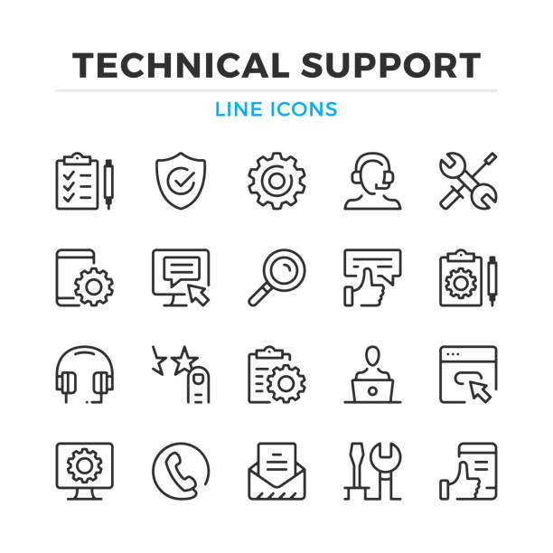 Technical support line icons set. Tech support, maintenance. Modern outline elements, graphic design concepts. Stroke, linear style. Simple symbols collection. Vector line icons Technical support line icons set. Tech support, maintenance. Modern outline elements, graphic design concepts. Stroke, linear style. Simple symbols collection. Vector line icons customer service stock illustrations