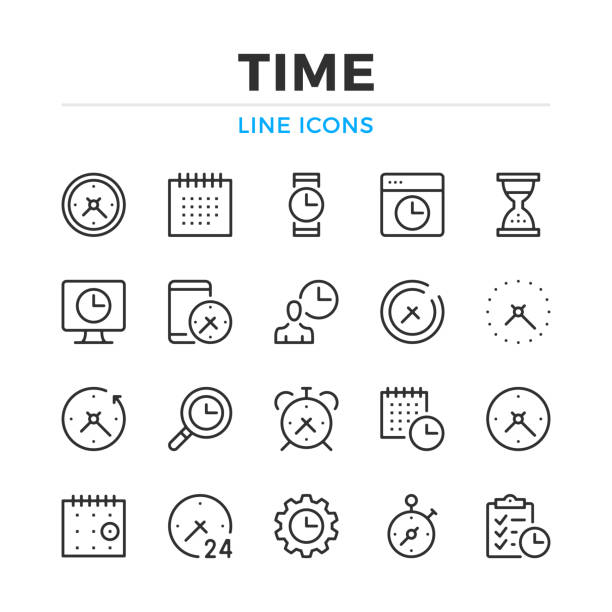 Time line icons set. Modern outline elements, graphic design concepts. Stroke, linear style. Simple symbols collection. Vector line icons