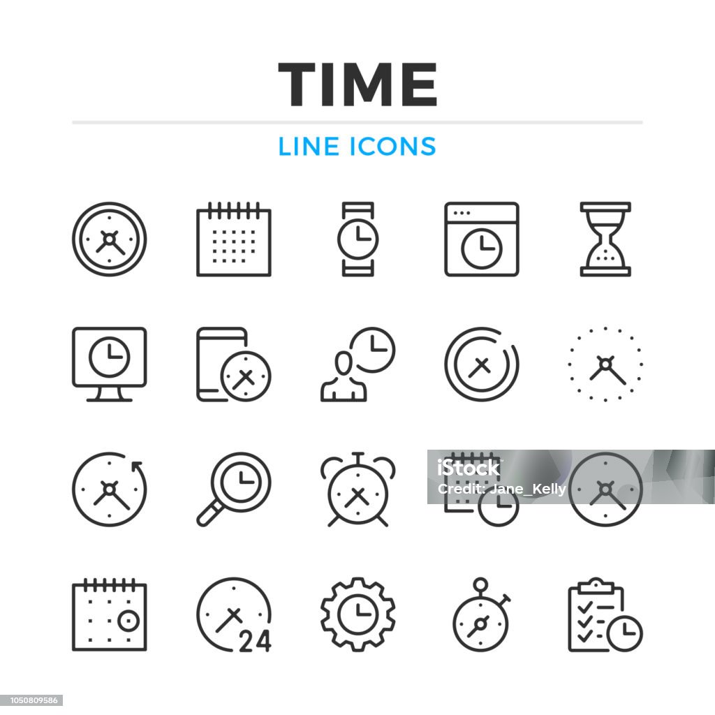 Time line icons set. Modern outline elements, graphic design concepts. Stroke, linear style. Simple symbols collection. Vector line icons Icon Symbol stock vector