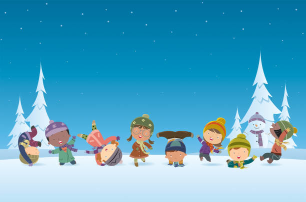 illustrations, cliparts, dessins animés et icônes de christmas background et enfants - christmas child friendship little boys