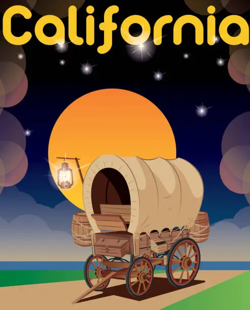 Vector illustration of California, Covered Wagon