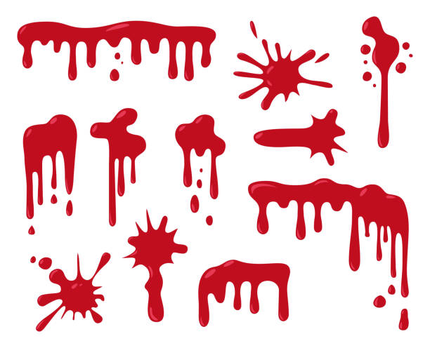 набор капель крови для хэллоуина дизайн. - spray blood splattered paint stock illustrations