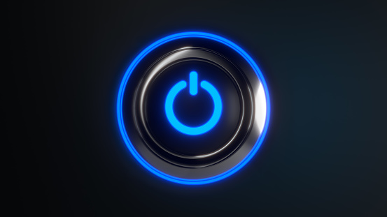 Botón de encendido con luces led azules photo