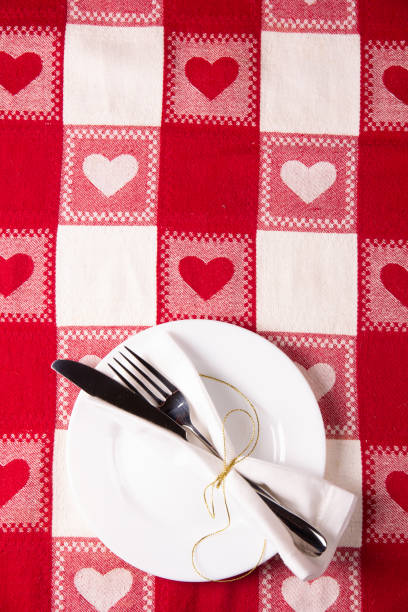 istock Holiday menu concept on the tablecloth with a heart pattern symbol 1050826540