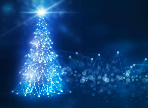 ilustrações de stock, clip art, desenhos animados e ícones de christmas in digital space with christmas tree made of network connections - christmas lights flash