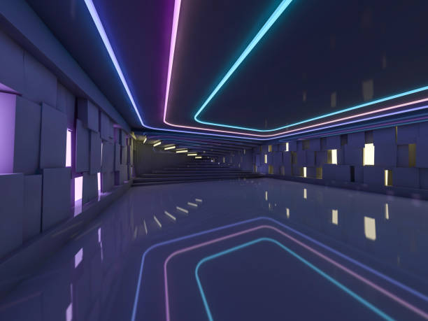 istock Background of an empty room with walls and neon light. Neon rays and glow. 3D 1050827886