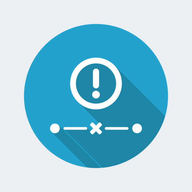 Network connection out icon Flat and isolated vector illustration on blue round icon with modern design and long shadow connection interrupted stock illustrations