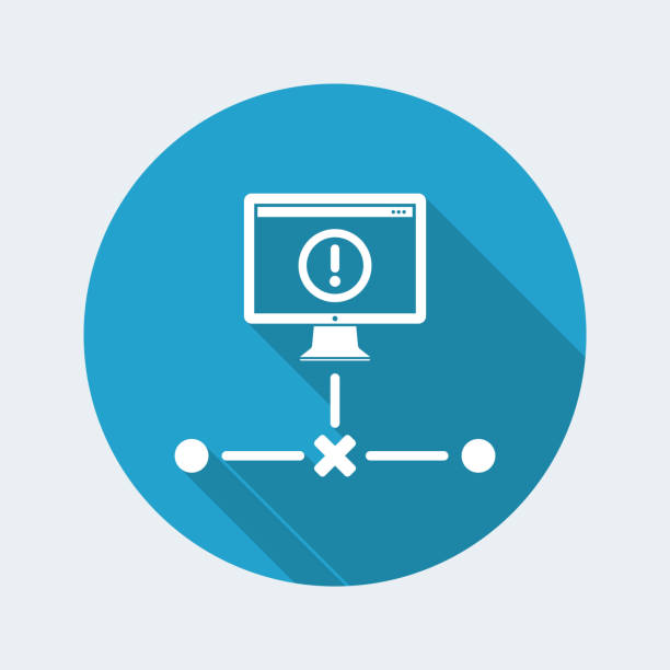 Network error - Flat minimal icon Flat and isolated vector illustration on blue round icon with modern design and long shadow connection interrupted stock illustrations