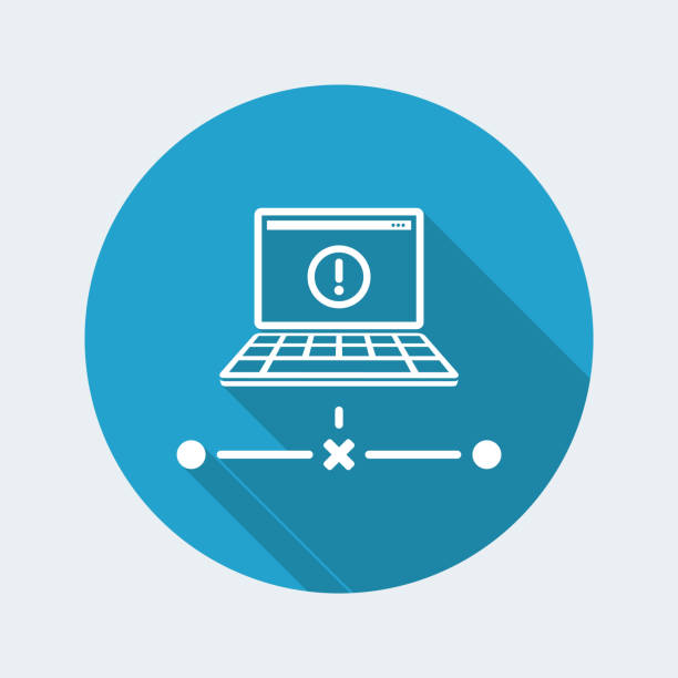Network error - Flat minimal icon Flat and isolated vector illustration on blue round icon with modern design and long shadow connection interrupted stock illustrations