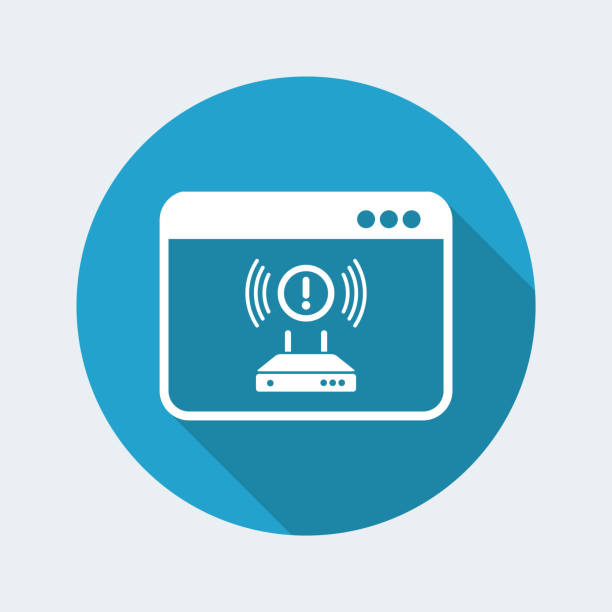 Router alert error - Vector flat minimal icon Flat and isolated vector illustration on blue round icon with modern design and long shadow connection interrupted stock illustrations