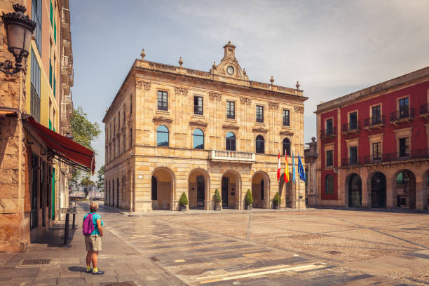 City hall of Gijon in the Mayor square, Way of St. James, Asturias, Spain stock photo