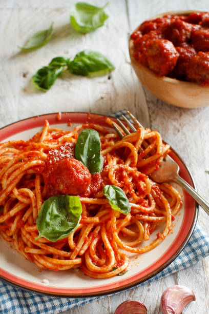 istock Pasta with tomato sauce and meatballs 1050838196