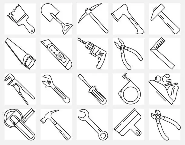 Vector illustration of Set of concept line icons building tools