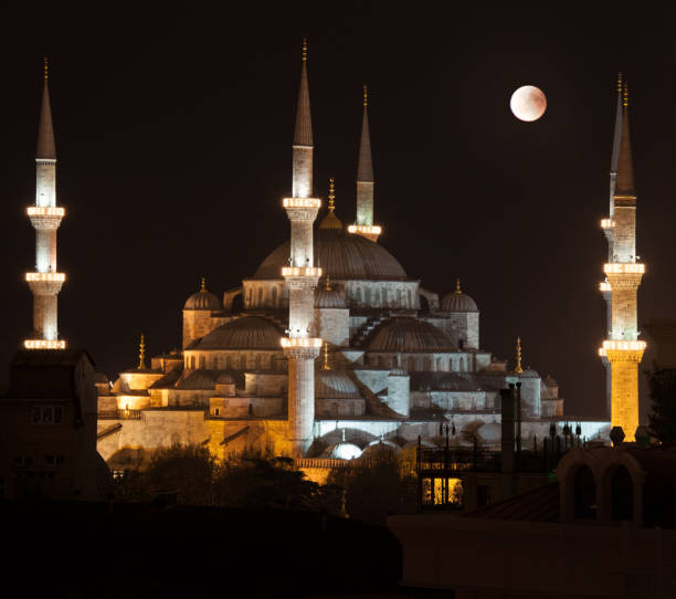 istock Blue mosque and full moon, Istanbul 1050846426