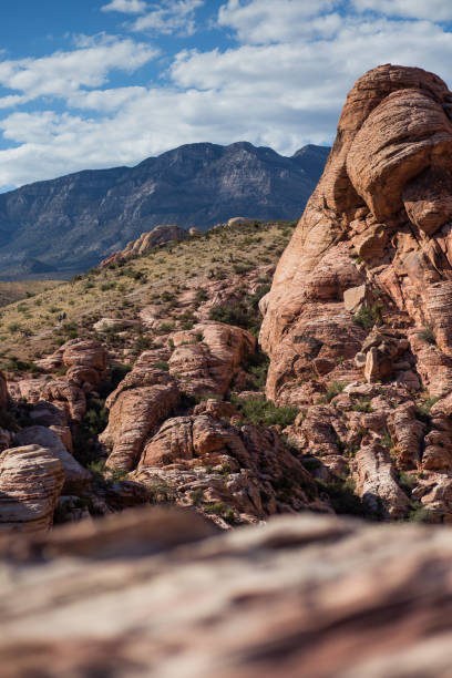 Hiking in the Red Rock Canyon National Conservation Area stock photo