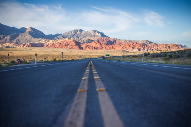Driving through Red Rock Canyon National Conservation Area stock photo