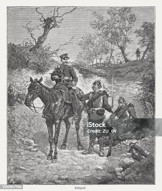 Field Post Office In The Past Wood Engraving Published In 1885 Stock Illustration - Download Image Now