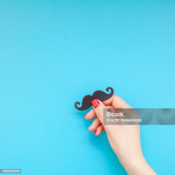 Paper Moustaches For Men Fathers Dad Concept Stock Photo - Download Image Now - Mustache, Blue, November