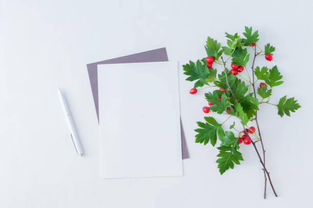 istock Mockup blank paper card and branch with red berries 1050850854