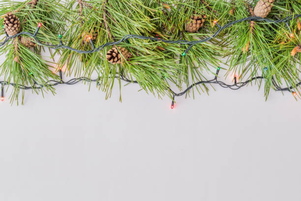 istock Holiday composition with christmas pine branchesss and a garland 1050851024