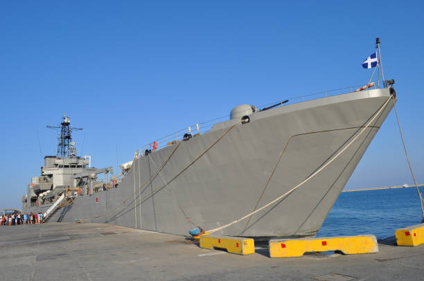 istock The beautiful warship on sea. 1050859496
