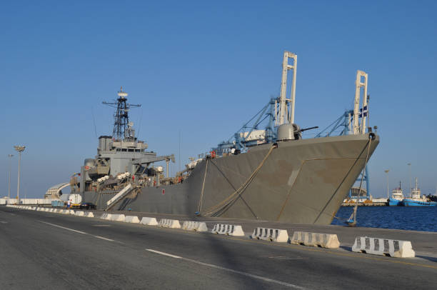 istock The beautiful warship on sea. 1050859502