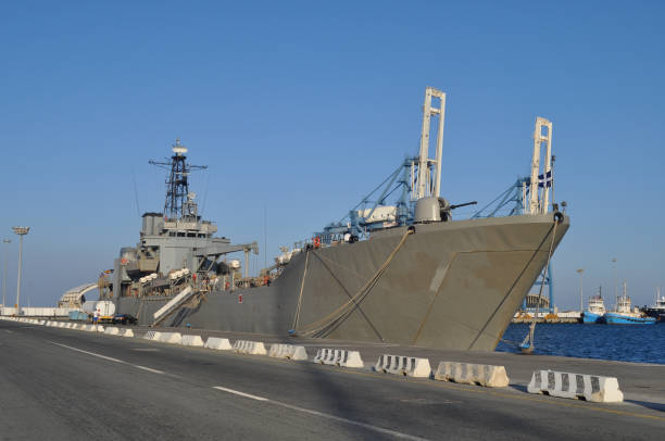 istock The beautiful warship on sea. 1050859552