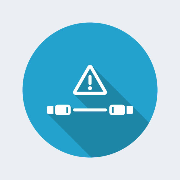 Error cable connection - Vector flat minimal icon Flat and isolated vector illustration on blue round icon with modern design and long shadow connection interrupted stock illustrations