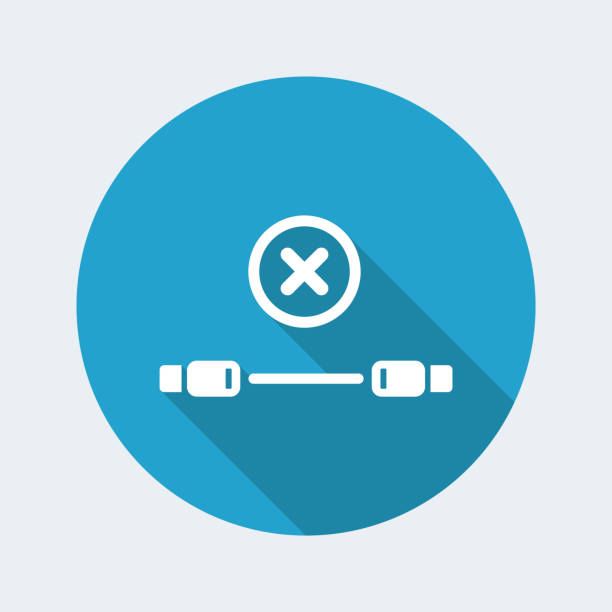Error usb cable - Vector flat minimal icon Flat and isolated vector illustration on blue round icon with modern design and long shadow connection interrupted stock illustrations