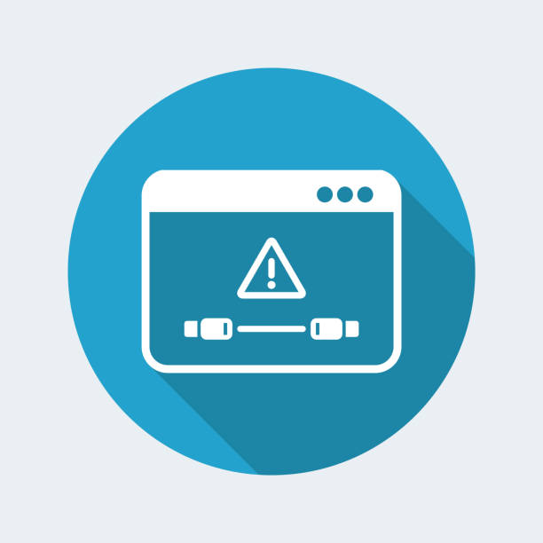 Cable connection error alert - Vector flat minimal icon Flat and isolated vector illustration on blue round icon with modern design and long shadow connection interrupted stock illustrations
