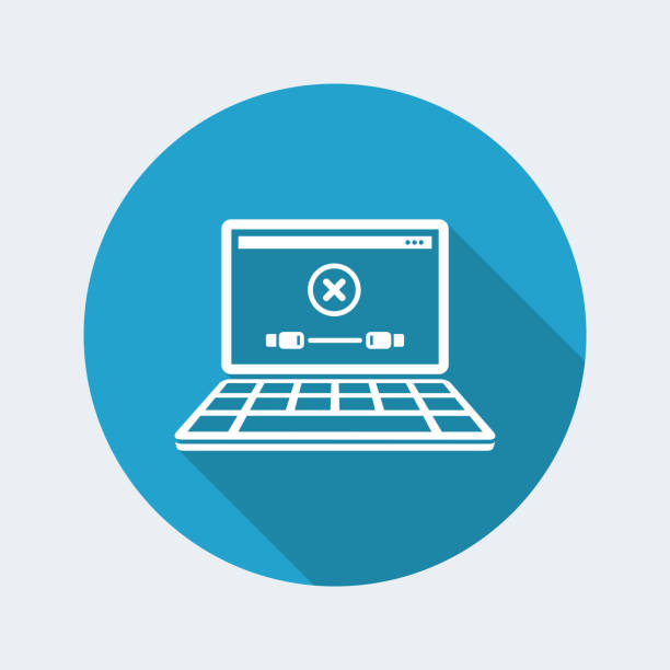 Error cable connection on computer - Vector flat minimal icon Flat and isolated vector illustration on blue round icon with modern design and long shadow connection interrupted stock illustrations