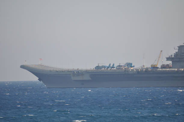 istock The beautiful warship on sea. 1050862778