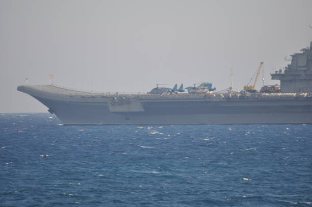 istock The beautiful warship on sea. 1050862848