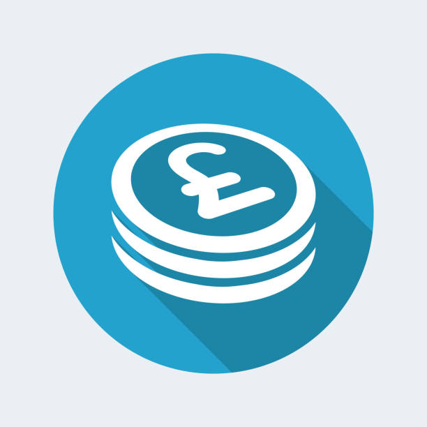 Sterling coin flat icon Flat and isolated vector illustration on blue round icon with modern design and long shadow impulse shopping stock illustrations