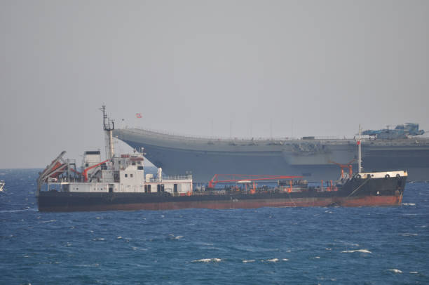 The beautiful warship on sea.