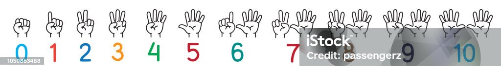 Hands with fingers Icon set for counting education Icon set ands and fingers for counting education from 0 to 10. Childrens vector illustration Number stock vector