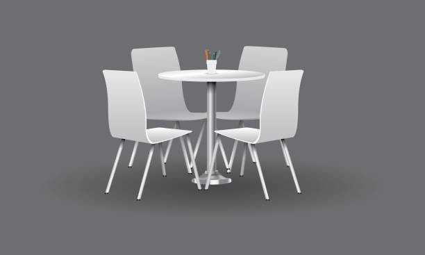 White Modern round table with chairs. Vector illustration. White Modern round table with chairs. High detailed vector illustration. restaurants tables and chairs stock illustrations