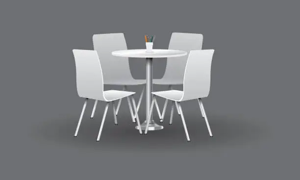 Vector illustration of White Modern round table with chairs. Vector illustration.